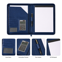 Portafolio de Cuero A4 con Cierre y Calculadora, Organizador de Negocios, Bolsa de Documentos de PU Premium para Reuniones de Oficina, con Logotipo Personalizado
