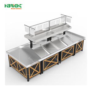 Highbright Stainless Steel Top <b>Wood</b> Trim Supermarket Fruit Vegetable Produce Island Display Table for Supermarket - Product Image 1