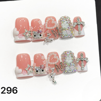 Faux ongles à presser faits main en forme de bec de canard 501-505, 10 pièces, réutilisables, en acrylique, pour enfants, motif carré artificiel