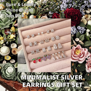 Minimalist Women's Earrings Gift Set Elegant Bear Clover Ribbon Cherry Zircon Flower Ear Jewelry 925 <b>Silver</b> Rhodium Plated <b>Studs</b> - Product Image 2