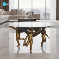Table basse en bronze de luxe, sculpture féminine classique et base de table en chérubin pour la décoration intérieure haut de gamme
