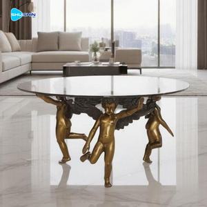 Tavolino da Caffè di Lusso in Bronzo con Scultura Femminile Classica e Base a Cherubino per Arredamento Interno di Alta Classe - Product Image 2
