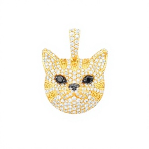 Collier tendance et élégant en argent 925 avec pendentif tête de chat mignon et élégant, orné de diamants de laboratoire, motif animal sauvage - Product Image 1