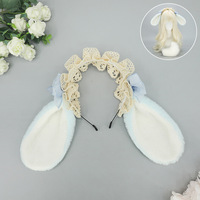 S0012 Ensemble d'oreilles et de queue de lapin moelleuses, bandeau Lolita Alice Cosplay avec nœud, accessoire de costume en peluche pour femmes