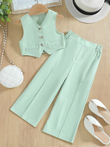 Conjunto <span class=keywords><strong>de</strong></span> 2 Piezas <span class=keywords><strong>para</strong></span> Niñas, Chaleco Color Lavanda y Pantalones Anchos, <span class=keywords><strong>Ropa</strong></span> Casual y Formal <span class=keywords><strong>de</strong></span> Verano <span class=keywords><strong>para</strong></span> Niñas Pequeñas, Venta al Por Mayor - Product Image 4
