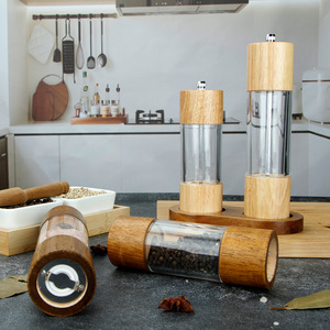 Moulin à sel manuel au design moderne, capacité 100 ml, cœur en céramique, outils de cuisine – Boîte à épices en bois ancien et acrylique, utilisation manuelle - Product Image 4