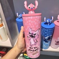 Nouvelle tasse thermos Stitch avec remplissage en coton PP, gourde à paille, design dessin animé Big Mac Car Ice King