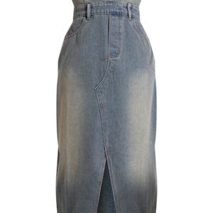 เดรสยีนส์ผู้หญิงแบบใหม่ขายส่ง สีพื้นเรียบง่าย สไตล์ลำลอง ชุดเดรสยาวทรงเอเข้ารูป ผ่าข้าง เซ็กซี่ สำหรับฤดูร้อน - Product Image 5