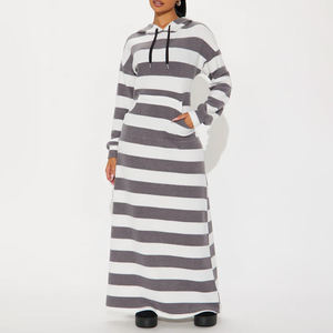 Custom Casual High Quality Breathable Anti-pilling Striped Hoodie Maxi Dress - Product Image 1