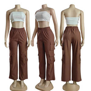 <strong>Women's</strong> Trendy High Waist Solid <strong>Cargo</strong> <strong>Pants</strong> Fall Clothing with Elastic Waist Closure Wide Leg Long <strong>Pants</strong> with Pockets - Product Image 2