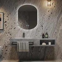 Vente en gros pour projets hôteliers : Ensemble de meubles de salle de bain en pierre naturelle avec miroir LED