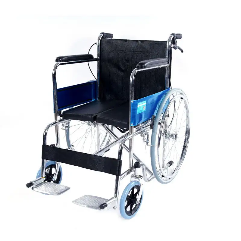 Silla de ruedas de acero para ancianos, asiento de hospital estándar, ligera, portátil, para rehabilitación médica