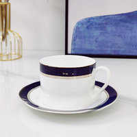 Juego de Platos de Cerámica de Alta Gama Ecológicos de 10 Pulgadas, Modernos, para Comida Occidental, con Borde Dorado Azul, Plato para Bistec para Hoteles, Tazas de Té y Platillos