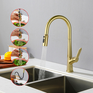 Rubinetto da <span class=keywords><strong>Cucina</strong></span> Estraibile in Ottone Massiccio Oro Spazzolato con 3 Modalità di Spruzzo Miscelatore Acqua Calda e Fredda Rubinetti di Lusso <span class=keywords><strong>per</strong></span> Cucine Commerciali - Product Image 1