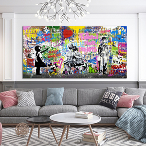 Pop Art Print Wall Decor Brainwash Canvas Extra Large Street Art Graffiti Urban Balloon Girl <span class=keywords><strong>Banksy</strong></span> Painting - Product Image 1
