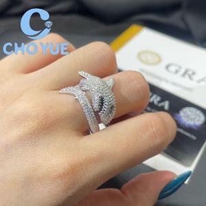 Factory 925 Sterling <b>Silver</b> Custom Shark Shape VVS Moissanite <b>Ring</b> Ice Out Eternity Band Hip Hop <b>for</b> <b>Men</b> Pass Diamond Tester GRA - Product Image 3