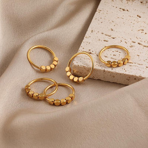 Anello Classico in Acciaio Inossidabile con Perline Quadrate, Placcato in Oro, Anelli Geometrici in Acciaio al Titanio per Donna, Gioielli alla Moda, Regalo - Product Image 4