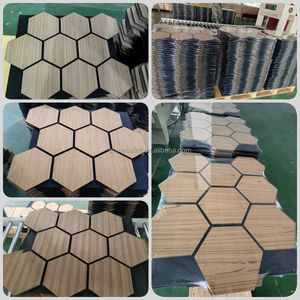 Fourniture d'usine Décoration murale intérieure moderne Chêne classique Panneau acoustique MDF hexagone en bois PET absorbant le son - Product Image 6