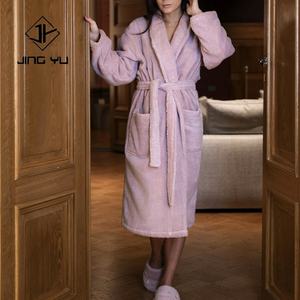 Bata de Baño de Felpa de Lujo, Talla Grande, Cálida y Suave, para Mujer, de Lana y Tela de Rizo, Color Blanco Rosa - Product Image 1