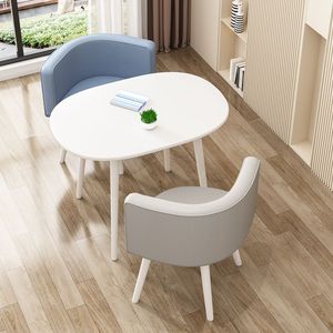 Hotel Sala de estar Muebles de oficina Diseño nórdico Moderno Simple Comedor de madera natural Juego de mesa blanca con 2 sillas de cuero - Product Image 6