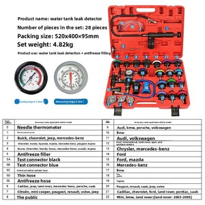 28 Pieces Steel Car Radiator <span class=keywords><strong>Leak</strong></span> <span class=keywords><strong>Detector</strong></span> Inflator Pressure Gauge <span class=keywords><strong>Water</strong></span> Box Tank Tester Universal Fitment Sistema de Refrigeração Ferramentas - Product Image 4