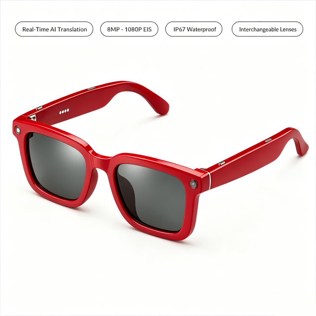 AI Translation Smart Glasses 8MP Camera 1080P EIS IP67 Waterproof Interchangeable Lenses 5.3 ChatGPT OEM