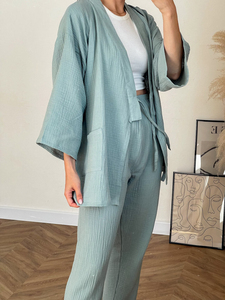 2023 japonais <span class=keywords><strong>Kimono</strong></span> ensemble 100% coton pyjamas deux pièces Couple <span class=keywords><strong>Yukata</strong></span> lâche femmes sueur vapeur costume service à domicile ensemble - Product Image 2