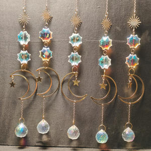Wall Art Gold Moon Sun Catcher Com Pedra De Quartzo De Cristal Raw <span class=keywords><strong>Hanging</strong></span> Ball Window <span class=keywords><strong>Prism</strong></span> Decoração para casa - Product Image 1