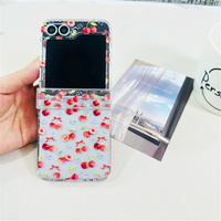 Coque de téléphone imprimée cerises mignonnes pour l'été, avec breloque étoile cerise et sangle perlée, pour Samsung Galaxy Z Flip 7-3