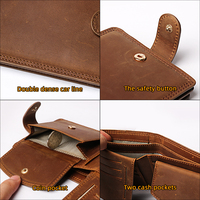 Crazy Horse Dompet Kulit Pria, dengan Tali Antik Pendek Lipat Dua Dompet Kulit dengan Kantong Koin