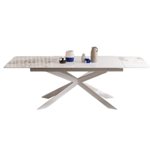 <span class=keywords><strong>Tavolo</strong></span> da Pranzo <span class=keywords><strong>Allungabile</strong></span> Luca in Stile Italiano Moderno, Piano in Pietra Sinterizzata Effetto <span class=keywords><strong>Marmo</strong></span> <span class=keywords><strong>Bianco</strong></span>, Base in Metallo - Product Image 6