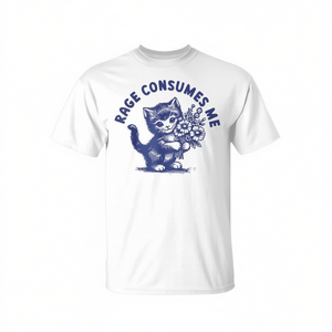 Camiseta Cat Rage Consumes Me, blanca, unisex, para adultos, cuello redondo, manga corta, promocional - Product Image 3