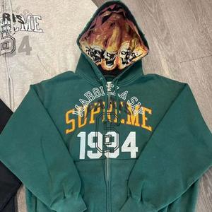 Y2k街装定制标志水钻图形印花骷髅衬里兜帽重量级男女通用全拉链连帽衫 - Product Image 4