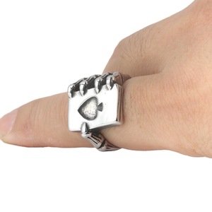 yunnique Men's <b>Titanium</b> Steel <b>Ring</b> Ace Of Spades Cartoon Geometric Design Gift Jewelry - Product Image 3