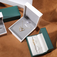 Boîte d'emballage de bijoux en papier de similicuir blanc vert d'art