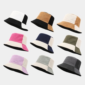 Sombreros de Pescador de Pana Bicolor al por Mayor con Logotipo Personalizado, Retro, a Rayas, Patchwork, Casuales, para Viajes al Aire Libre, de Verano, de Algodón - Product Image 1