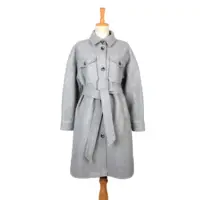 Casaco feminino na moda de 2023, jaqueta e casaco de lã com cinto e bolso no peito