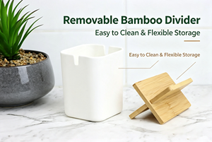 Organizador de Escritorio de Bambú Ecológico Personalizado con Separador de Bambú Extraíble para Maquillaje, Cepillos de Dientes, Papelería <span class=keywords><strong>y</strong></span> Cocina - Product Image 3