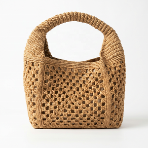 Woven <b>raffia</b> Shoulder Bag Crochet Hobo <b>Handbag</b> Natural Floral Style for Daily Travel - Product Image 3