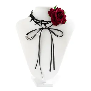 GEERDENG yeni romantik ayarlanabilir büyük gül bel zinciri büyüleyici ipek örgü çiçek yaka gerdanlık kolye hediye akşam elbise için