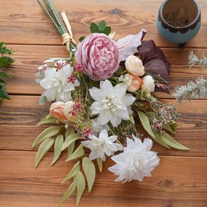 Bouquet de fleurs artificielles CallaFloral, camélia en tissu tissé plastique, décoration de mariage et de maison - Product Image 3