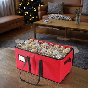 Nueva llegada, oferta especial: Caja roja plegable de poliéster de 61x30x30cm para adornos navideños con asa, bolsa de almacenamiento para bolas. - Product Image 4