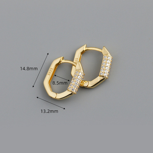 CANNER Diamond 5A Zircon Gold Hexagonal Circle S925 <b>Silver</b> <b>Hoop</b> <b>Earrings</b> for Women - Product Image 3