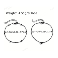 Ensemble de chevillères cœur noir, chaîne fine, bijoux de pied perlés, réglables, accessoire de vacances à la plage pour femme