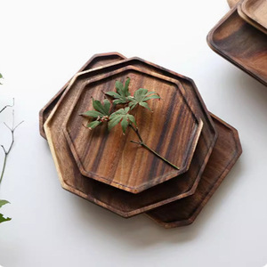 Solid Wood Octagonal <b>Trays</b> Acacia Wood Serving Platter For Hotel Coffee Tea Breakfast Fruit Snack Dish - Product Image 1
