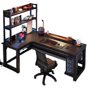 Escritorio de Juegos en <span class=keywords><strong>Forma</strong></span> de <span class=keywords><strong>L</strong></span> Reversible Personalizado con Estante de Almacenamiento, <span class=keywords><strong>Mesa</strong></span> de Computadora Multifuncional para Esports OEM y Marco de Metal Negro - Product Image 1