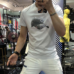 Di alta qualità mercerizzato di cotone 100% vestiti da uomo t-shirt scintillante strass Designer camicie grafico t-shirt per gli uomini - Product Image 5