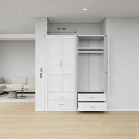 Armoire en acier à double porte style shaker, 2 tiroirs, 80x200cm, grande capacité, sur pied, meubles de chambre à coucher, amortissement silencieux
