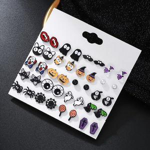 Halloween Cartoon Stud <b>Earrings</b> Set With Pumpkin Ghost Spider Charm For Women Party Jewelry Stainless Steel Ear <b>Posts</b> - Product Image 2