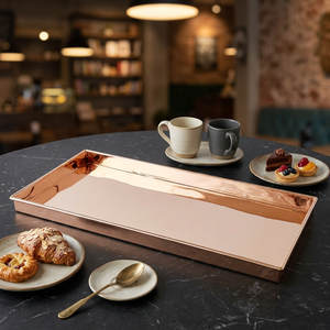 Handcrafted Copper serving <b>tray</b> Rose gold finish <b>tray</b> Custom size hotel <b>tray</b> <b>Rectangular</b> restaurant serving <b>tray</b> - Product Image 1